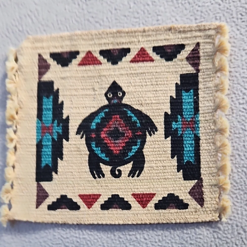 Handpainted Southwestern Handwoven Fringe Coasters Mug Rugs Set of 4